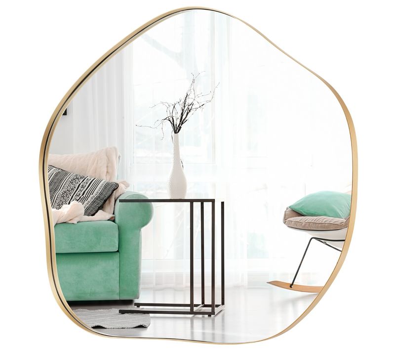 Miroir Mural Irrégulier 75,5 X 70 Cm Miroir Asymétrique Avec Cadre En Métal Avec Vis D'expansion M