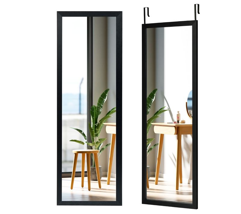 Miroir Mural Suspendu Miroir De Porte 120 X 37 Cm Avec Crochets Pour Chambre Salon Noir