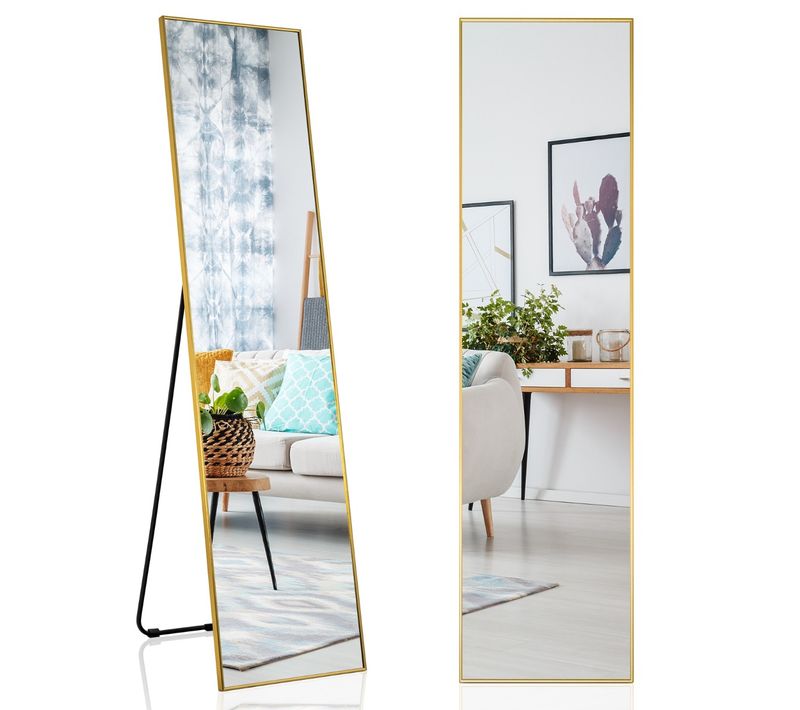 Miroir Pleine Longueur 160 X 40 Cm Miroir Rectangulaire Verre Incassable Et Cadre En Alliage Doré