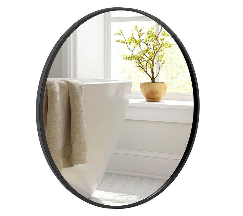 Miroir Rond Noir 61 Cm Miroir Mural Avec Cadre En Métal Mat Brossé Antirouille Pour Décoration Min
