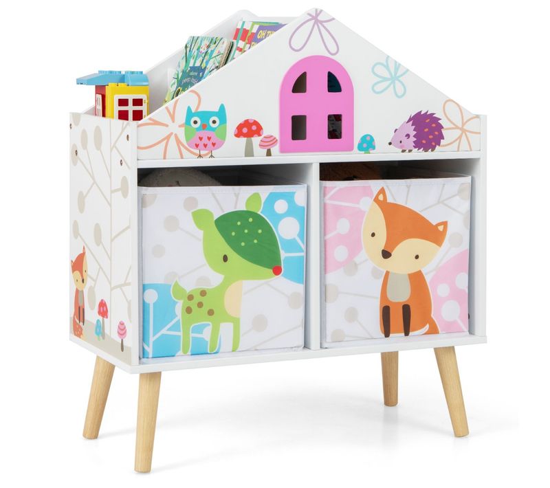 Bibliothèque - Étagère Pour Enfants Avec 2 Bacs De Rangement En Bois Pour Jouets Pieds Surélevés