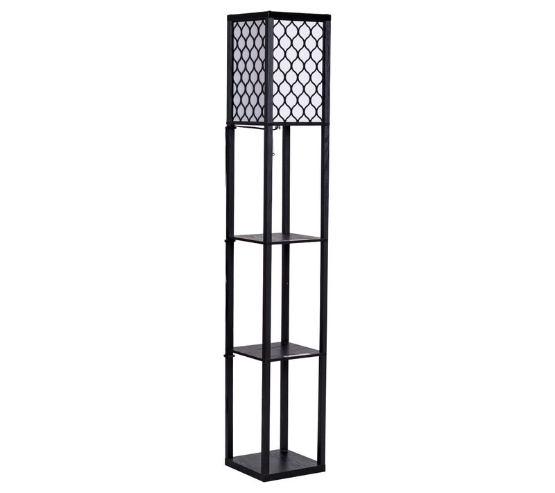 Lampadaire En Bois 1,6m Lampe Salon Sur Pied Avec 3 Etagères De Stockage Design Scandinave