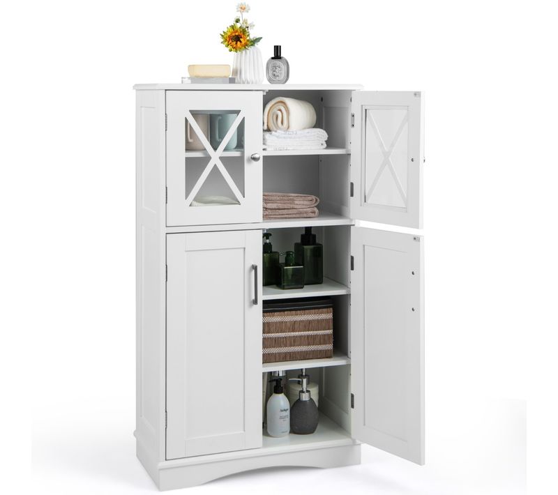 Meuble De Salle De Bain, Armoire Autoportante Avec Portes Et Étagères Ajustables 60x30x108cm