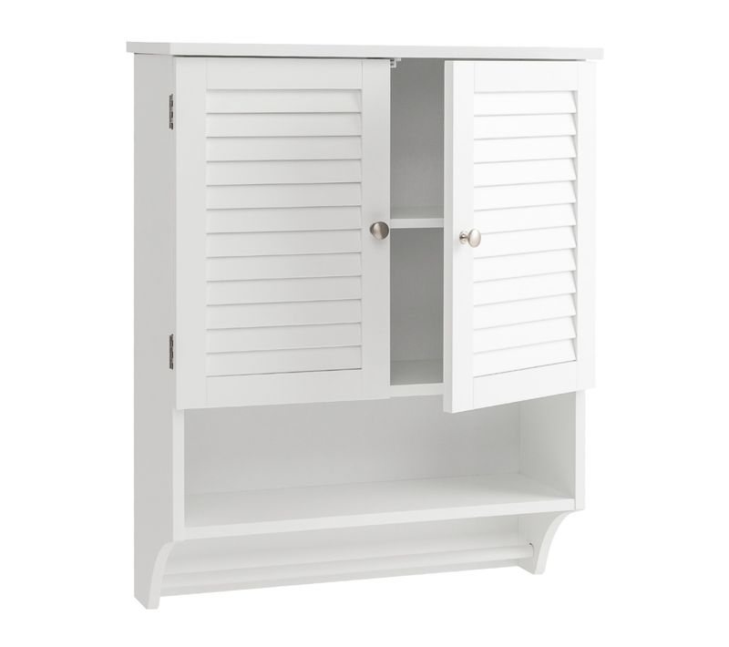 Meuble De Salle De Bain Armoire Murale Avec 2 Portes Étagères Réglables Et Porte-serviettes