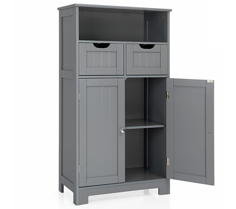 Meuble De Salle De Bain Armoire De Rangement De Toilette 60 X 30 X 109 Cm Avec 2 Tiroirs Gris