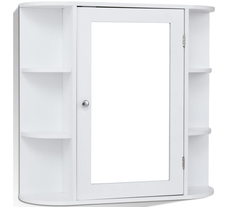 Meuble De Salle De Bain Armoire De Rangement Murale En Mdf Blanc Avec 1 Porte Et 6 Etagères