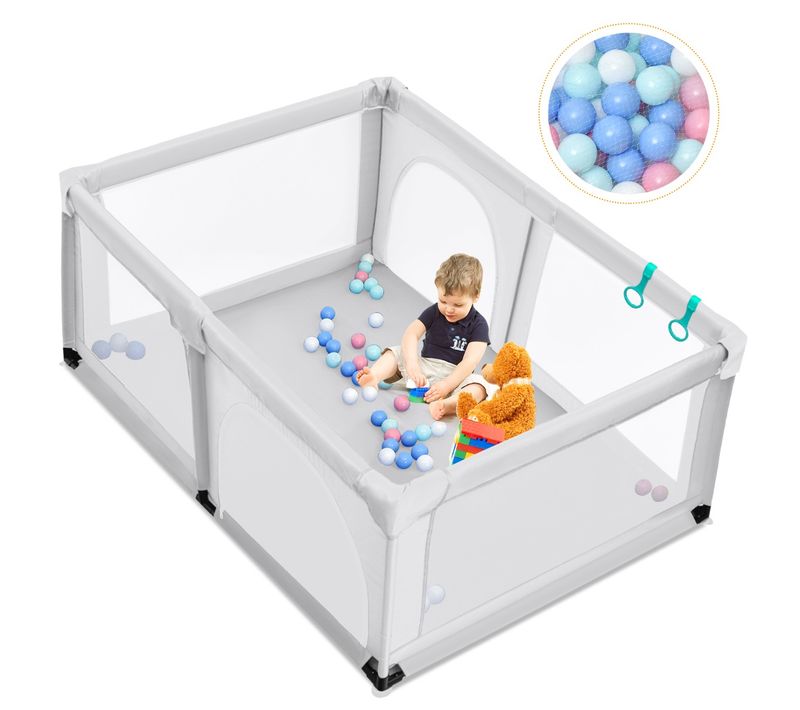 Parc Bébé, Parc Enfant Portable 120x190x69cm Avec Barrière De Sécurité De Enfants Pieds Gris Clair