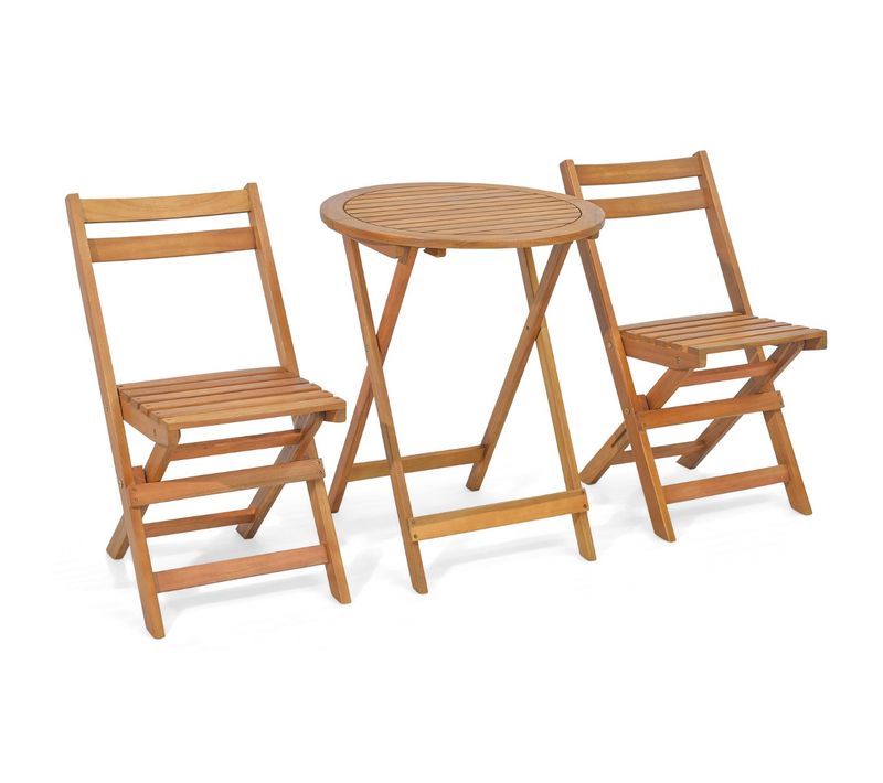 3pcs Salon De Jardin, Mobilier De Jardin Pliable En Bois D'acacia Ensemble De Table Et 2 Chaises