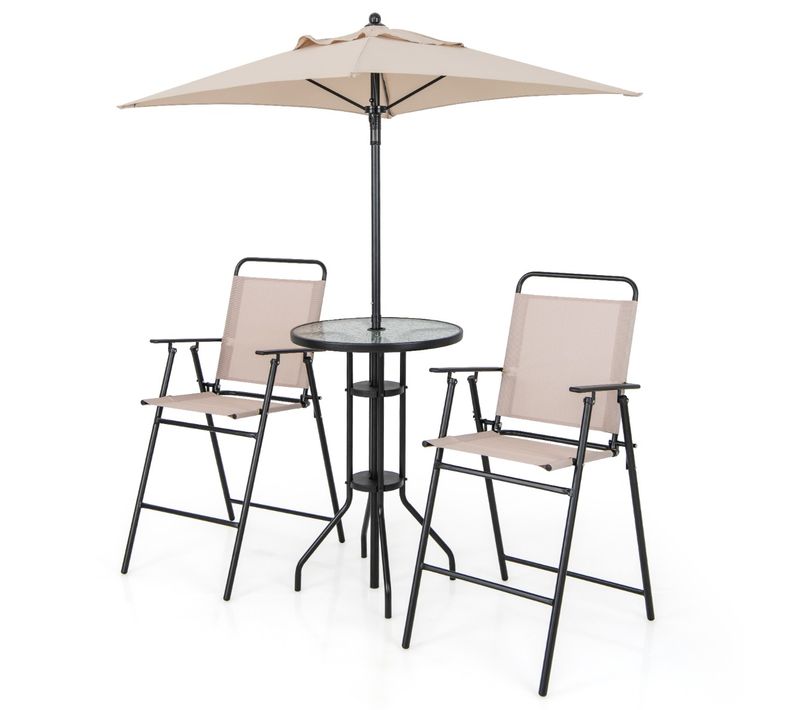 4 Pièces Salon De Jardin, Mobilier De Jardin Parasol 2 Chaises De Jardin Pliantes Table Basse