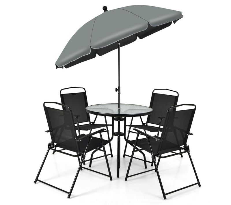 Ensemble Salon De Jardin, Mobilier De Jardin 6 Pièces 4 Chaises Pliantes Table Basse En Verre