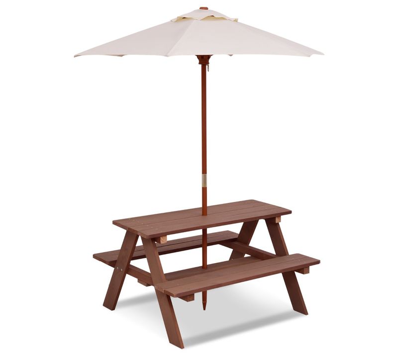 Table Avec 2 Bancs Et Parasol De Jardin Pour Enfant En Sapin Table De Pique-nique Pour 4 Enfants