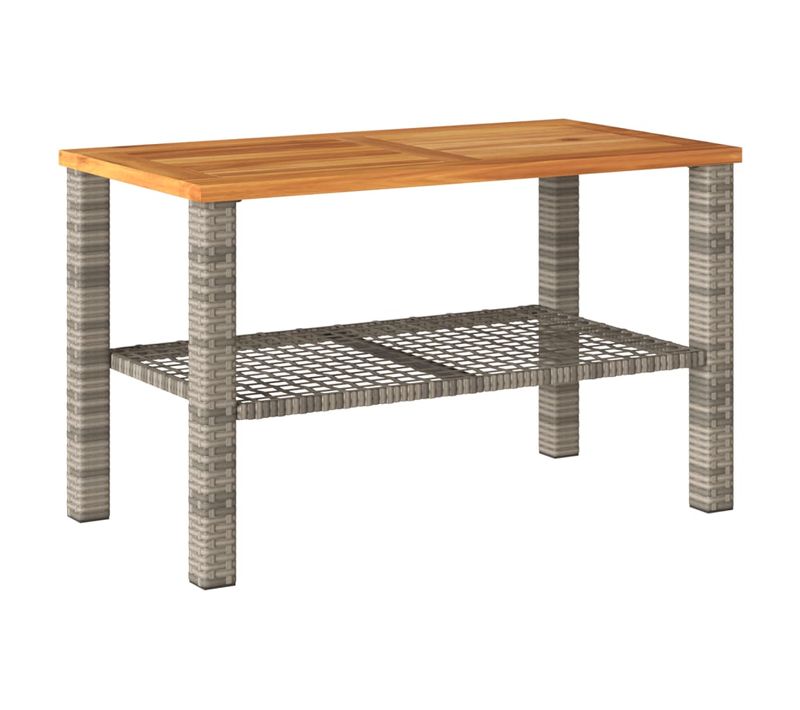 Table De Jardin - Table D'extérieur Gris 70x38x42 Cm Résine Tressée Et Bois Acacia