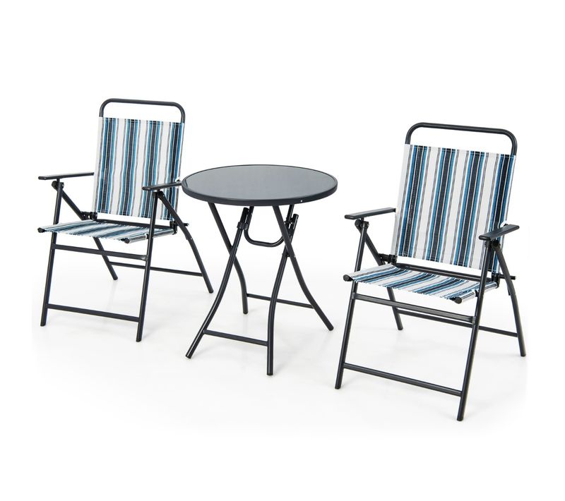 Ensemble 3pcs Table Et Chaises De Salle à Manger Pliantes En Métal Robuste Portable Extérieur