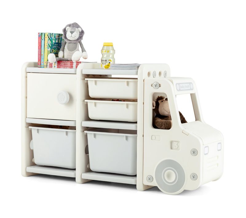 Bibliothèque - Etagère - Meuble De Rangement Jouets Pour Enfant 2 Bac 2 Tiroirs 110x32x66cm