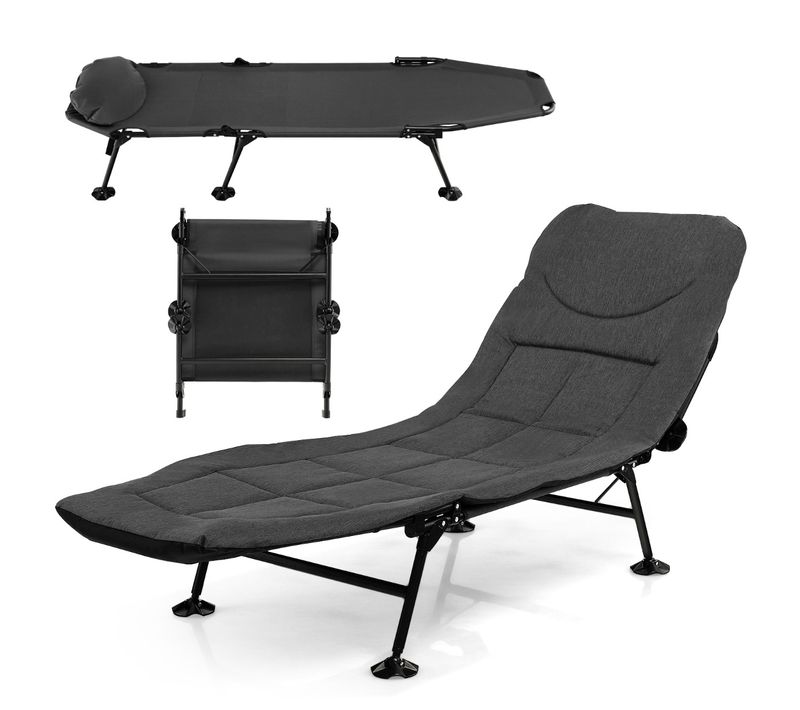 Lit De Camp Pliable 1 Personne Lit Camping Pliant Portable Léger à Dossier Réglable 6 Positions