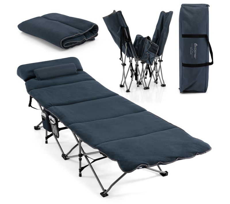 Lit De Camping Pliable 65 X 185 Cm Avec Matelas Et Oreiller Amovibles Lit D'appoint