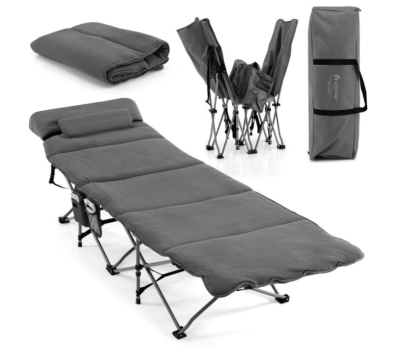 Lit De Camping Pliable 65 X 185 Cm Avec Matelas Et Oreiller Amovibles Lit D'appoint Pour Camping