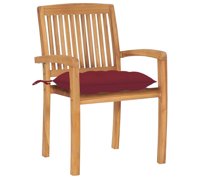 Lot De 2 Chaises De Jardin - Chaises D'extérieur Avec Coussins Bordeaux Teck Massif