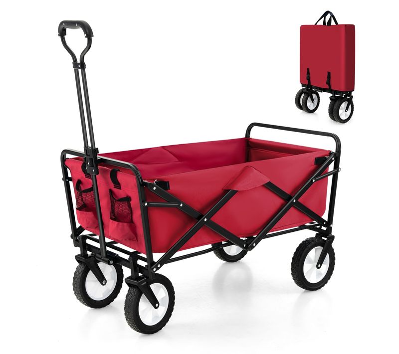 Chariot Roulant Pliable 82 L Chariot Robuste Avec Poignée Réglable Et Porte-boissons