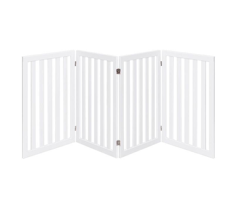 Barrière Autoportante Pour Chien 4 Panneaux En Bois Charnières Métalliques Antidérapants Blanc