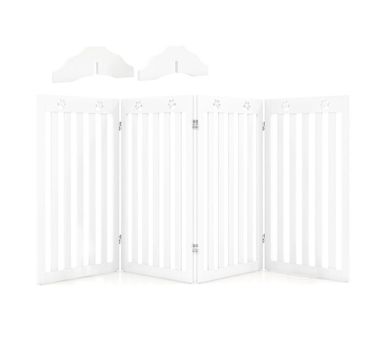 Barrière Autoportante Pour Chien 4 Panneaux En Bois Charnières Métalliques à 360°