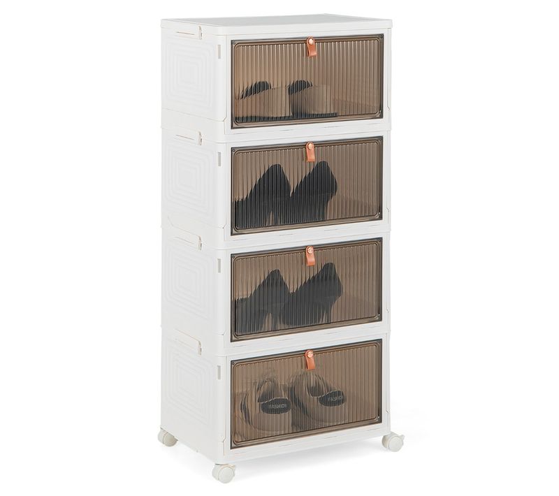 Meuble à Chaussures, Armoire à Chaussures Pliable 4 Niveaux Portes Transparentes Magnétiques