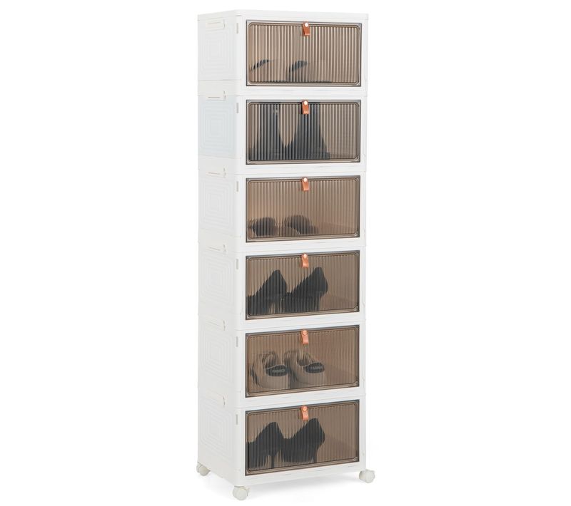 Meuble à Chaussures, Armoire à Chaussures Pliable 6 Niveaux Portes Transparentes Magnétiques