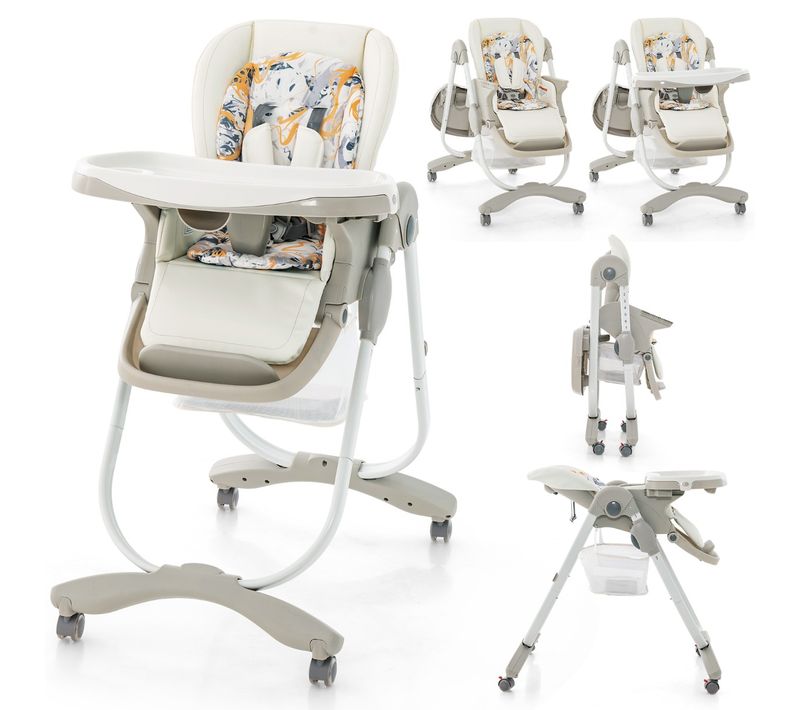 Chaise Haute Pliante Pour Bébés Multifonctionnelle Avec Roulettes Hauteur Réglable Repose-pieds