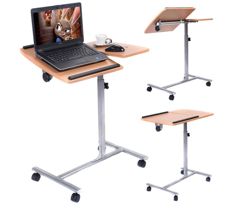 Table D’appoint Pliable Bout De Canapé Avec Tablette Modulable Hauteur Réglable 4 Roulettes