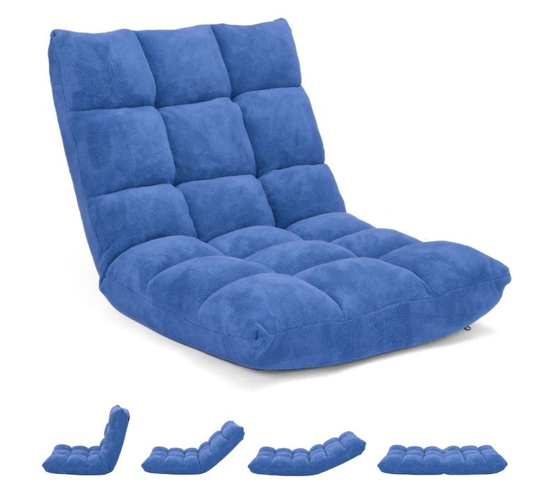 Coussin De Sol Chaise De Méditation Canapé-lit Pliable Avec 14 Positions Réglables 56x67x56cm Bleu
