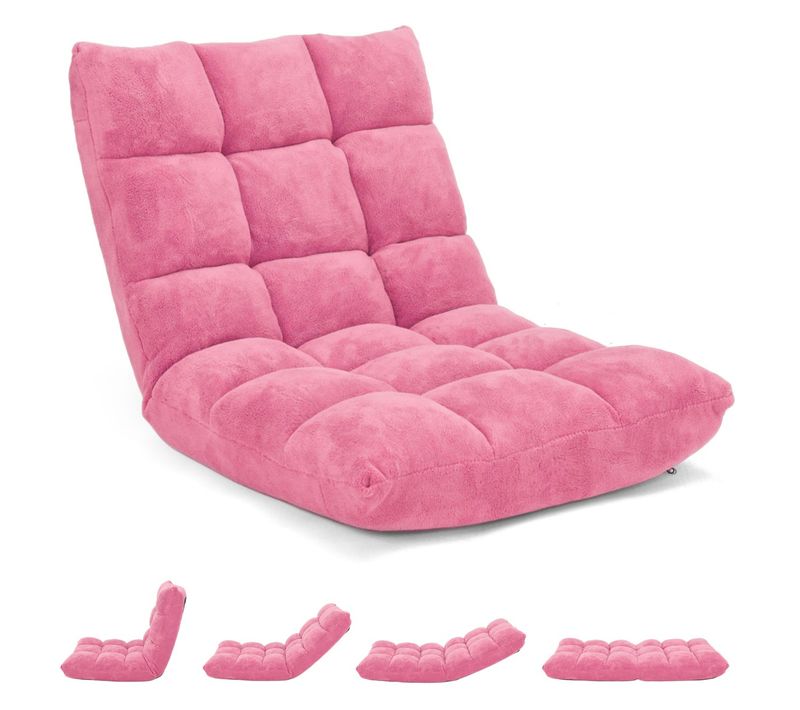 Coussin De Sol Chaise De Méditation Canapé-lit Pliable Avec 14 Positions Réglables 56x67x56cm Rose