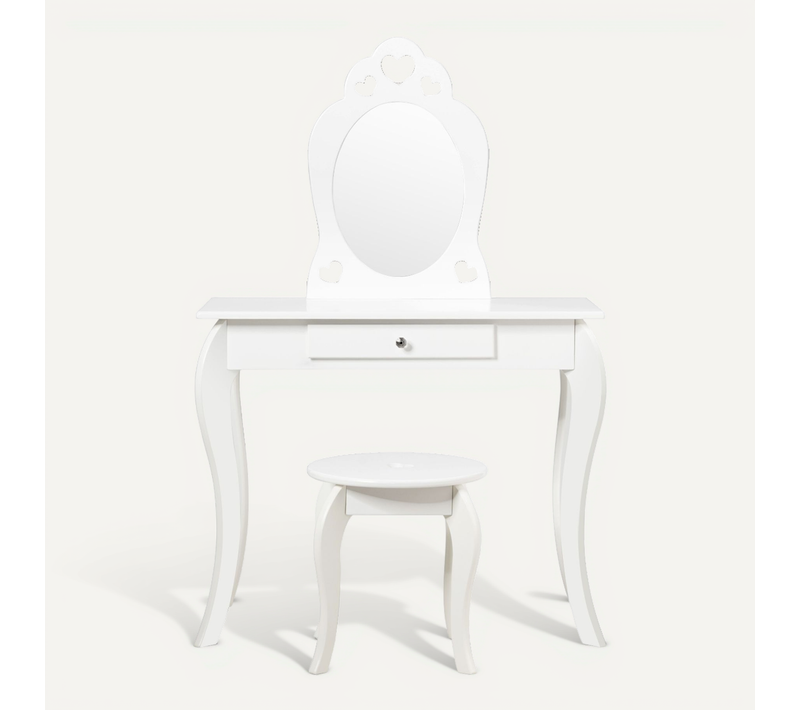 Coiffeuse Enfant, Table De Maquillage Avec Miroir Tabouret Dessus Amovible Blanc