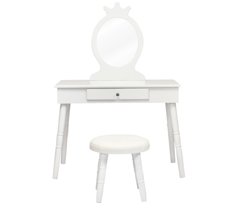 Coiffeuse Enfant, Table De Maquillage De Filles Avec Tiroir Et Tabouret Blanc