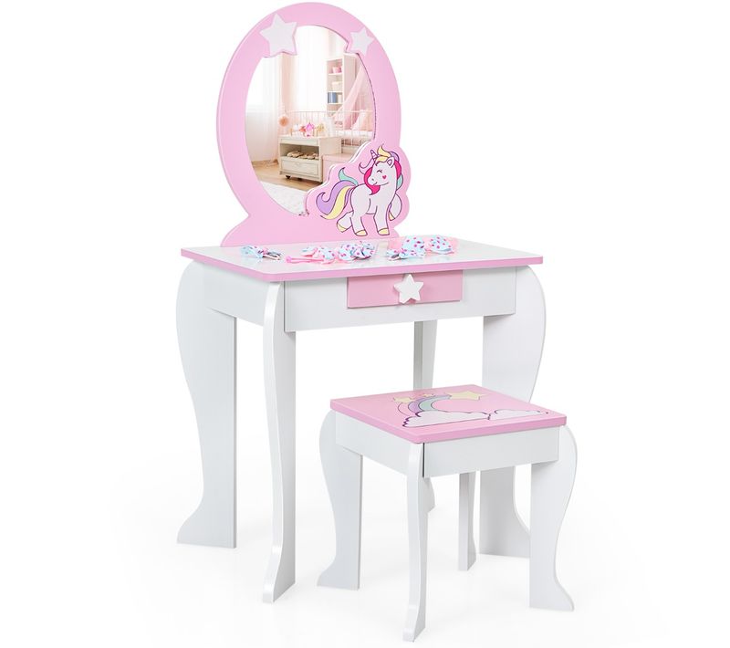 Coiffeuse Pour Enfant, Table De Maquillage Table De Maquillage Avec Tabouret Miroir Détachable