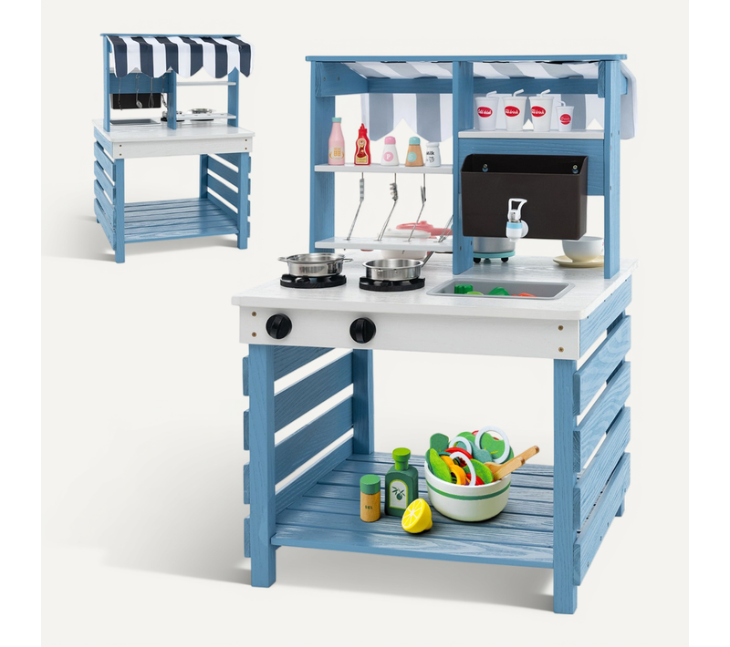 Cuisine De Jeu 2 En 1 En Bois Avec Cuisinières Evier Réservoir à Eau Robinet