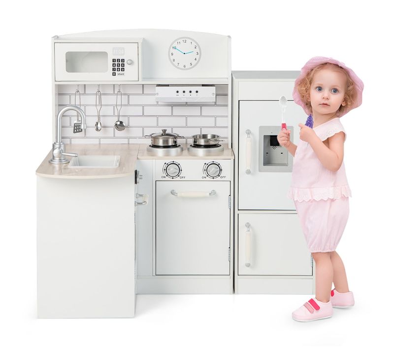 Cuisine Pour Enfants D' Angle Réfrigérateur Cuisinière De Jeu En Bois Avec Distributeur D'eau