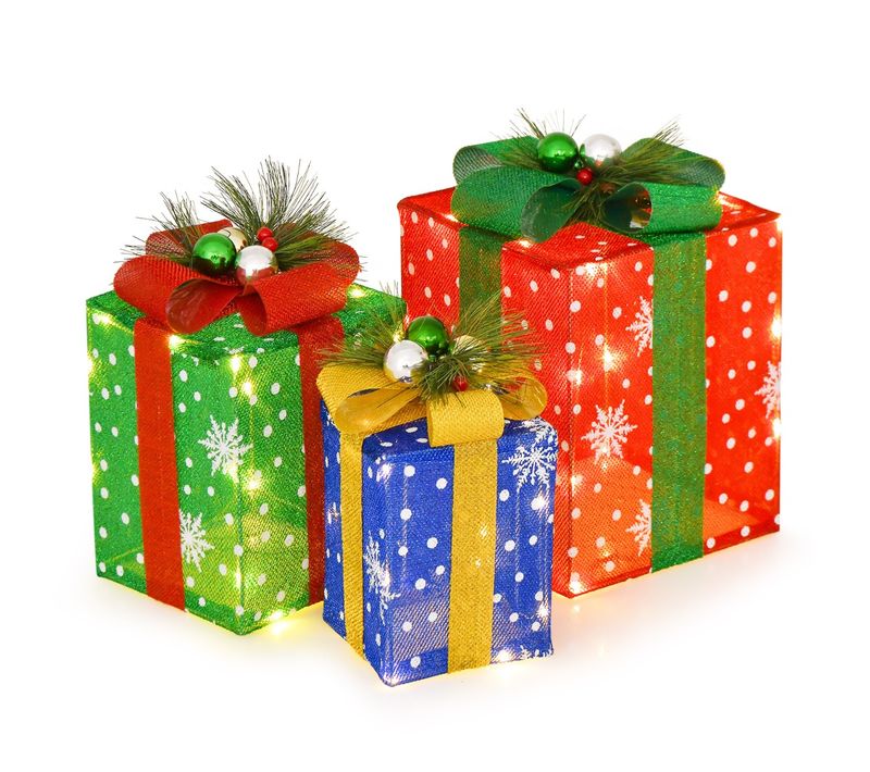 Décoration De Noël Paquet Cadeau De Noël 3 Pièces Paquet Cadeau Lumineux Avec Boîtes Exquises