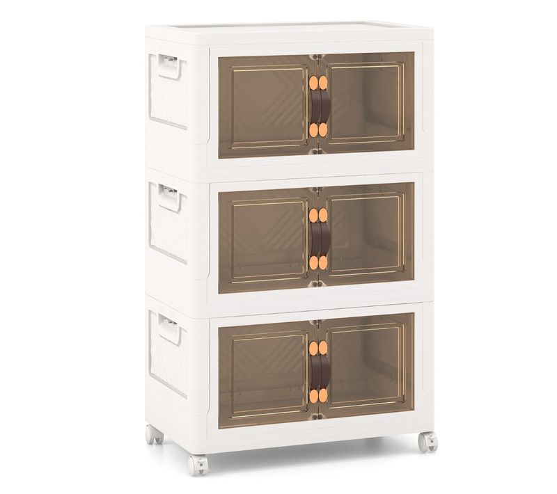 Boîtes De Rangement Empilables, Armoire De Rangement à 3 Bacs Pliables Roues Verrouillables