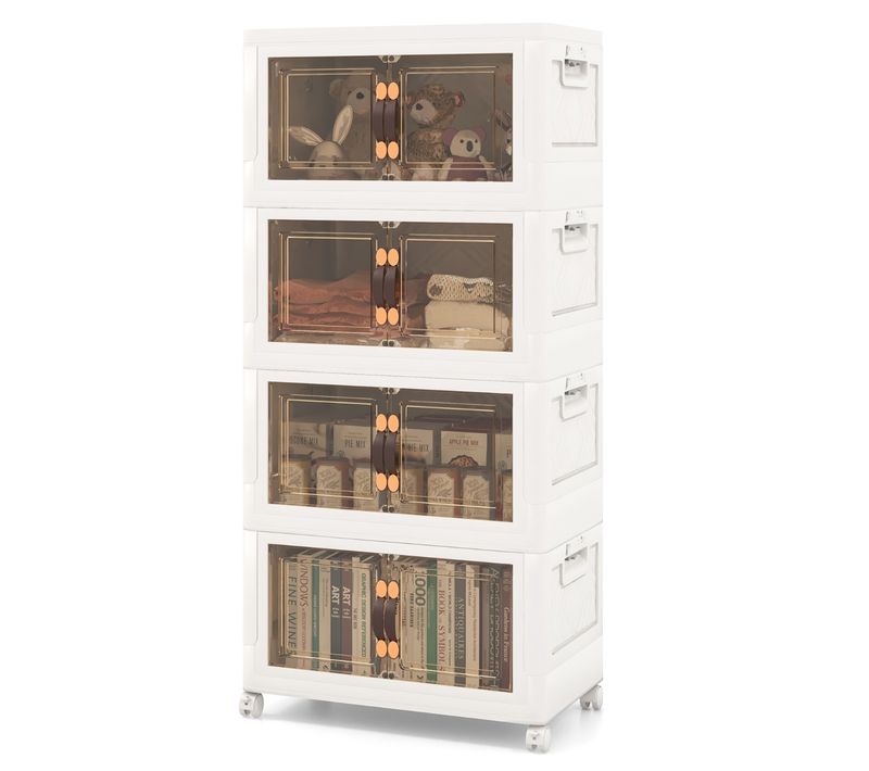 Boîtes De Rangement Empilables, Armoire De Rangement à 4 Bacs Pliables Roues Verrouillables