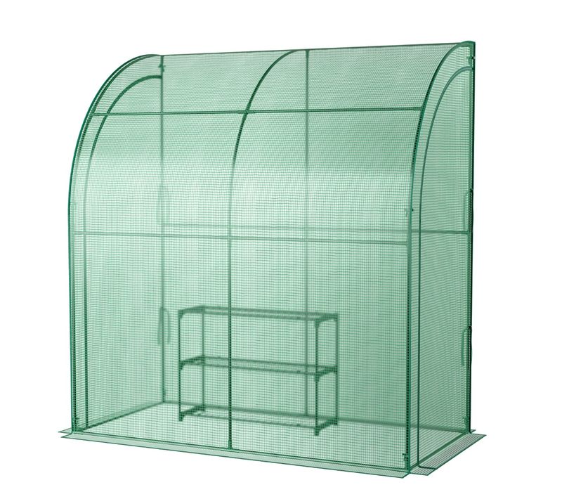 Serre De Jardin Adossée En Pe 198,5x98x215cm Avec Étagère à Plantes 3 Niveaux 2 Portes Zippées