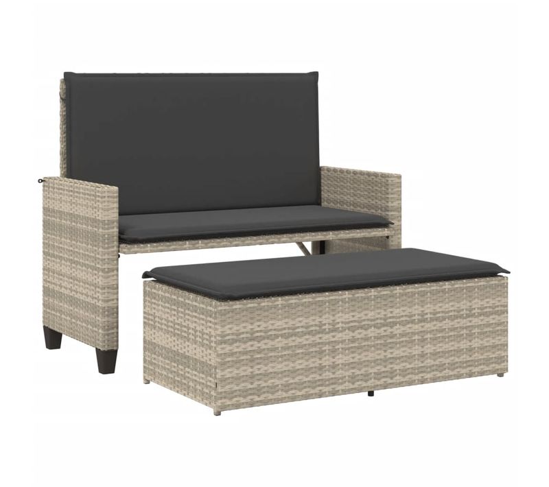 Salon De Jardin - Mobilier D'extérieur Et Coussins Et Repose-pied Gris Clair Poly Rotin