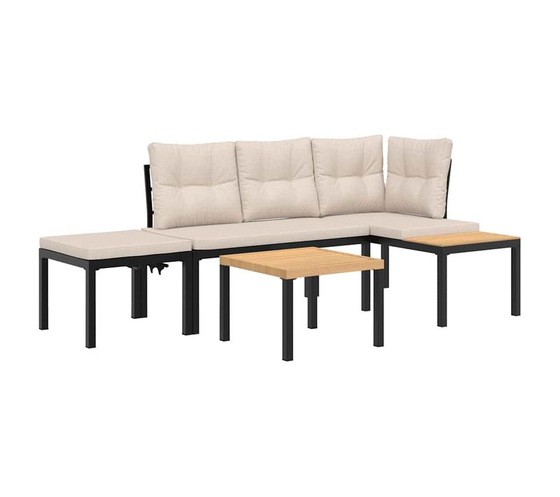 Ensemble De 4 Pièces Table Et Banc De Jardin - Mobilier D'extérieur Avec Coussins Noir