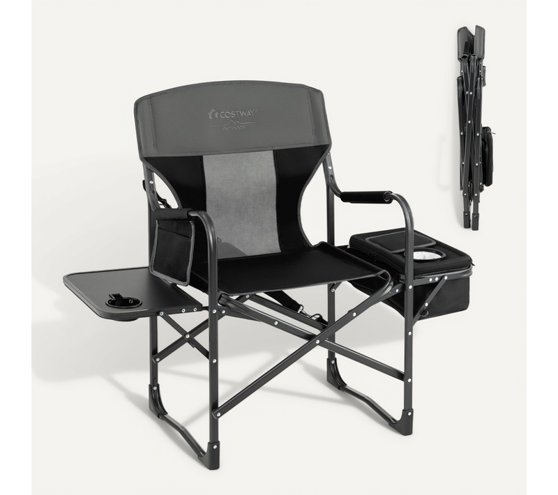 Chaise De Camping Pliante, Fauteuil De Camping Avec Table Latérale Et Sac Isotherme Charge 180kg
