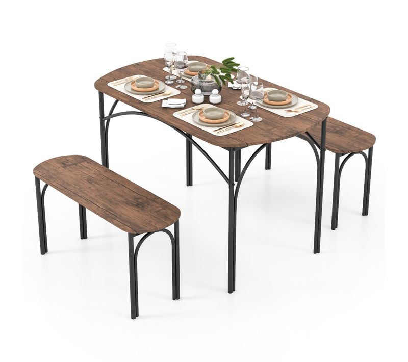 Ensemble De Table à Manger 3 Pièces Pour 4 Personnes Table Rectangulaire En Bois De 120 Cm Et 2 Banc