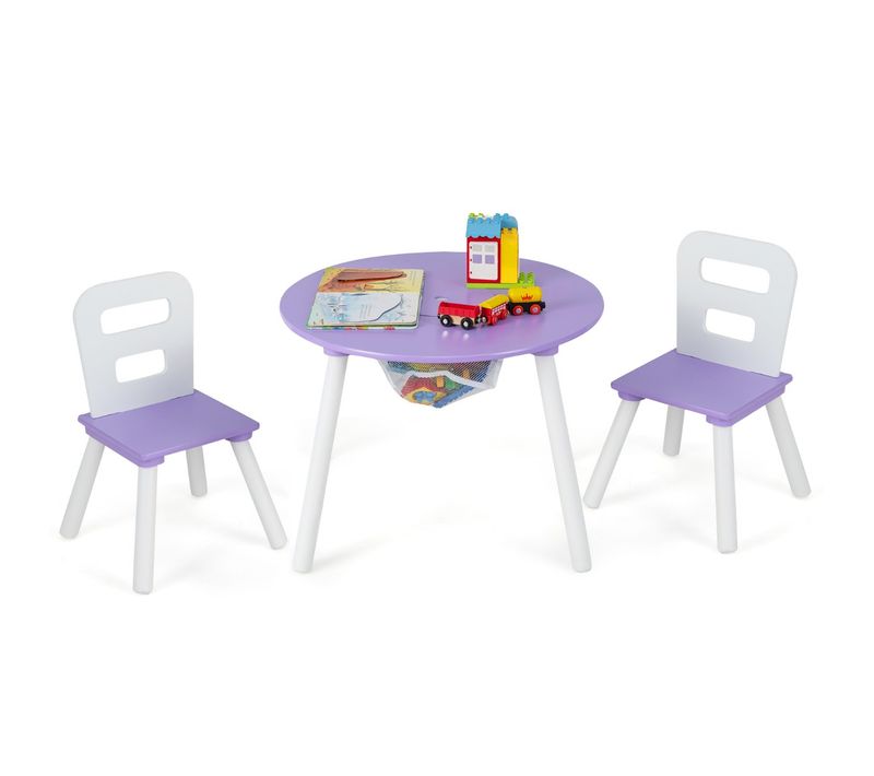 Ensemble Table Avec 2 Chaises Pour Enfant Et Espace De Rangement Pour Jouets 3-7 Ans Violet