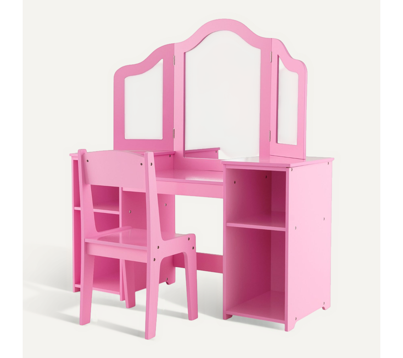 Coiffeuse Enfant Avec Chaise, Table De Maquillage Et Chaise 2 En 1 Pour Enfants Avec Miroir Amovible