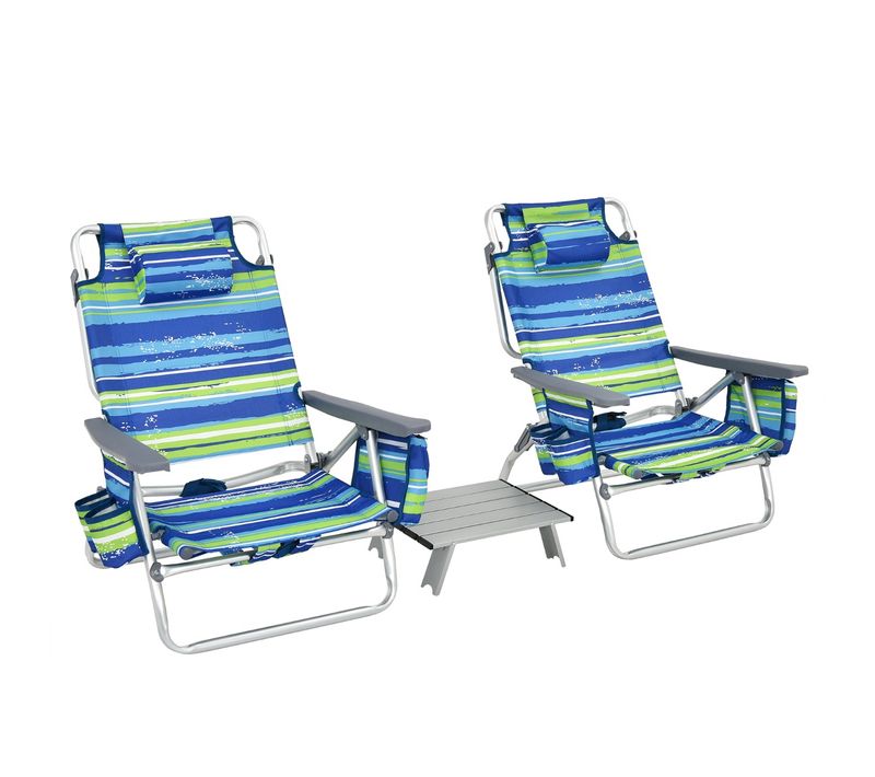 Lot De 2 Chaises De Camping Pliante, Fauteuils De Camping Avec Table Enroulable Aluminium Vertetbleu
