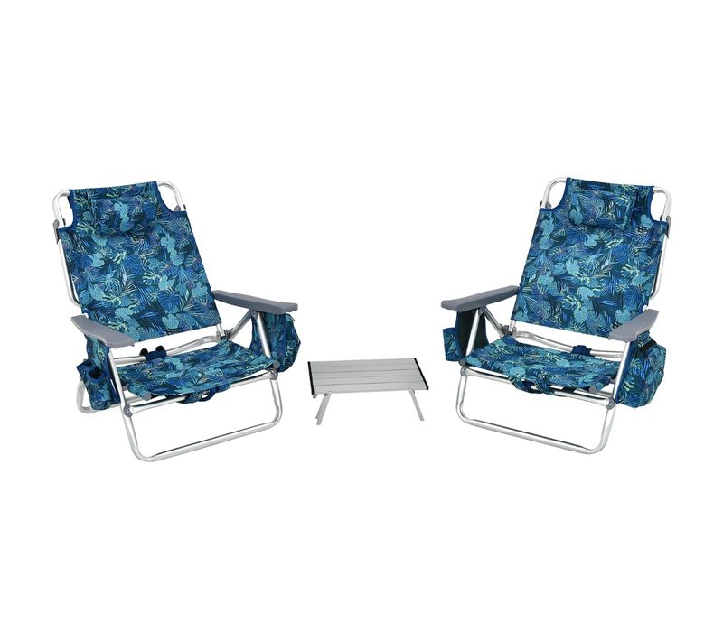 Lot De 2 Chaises De Camping Pliante, Fauteuils De Camping Plage Avec Table Enroulable En Aluminium