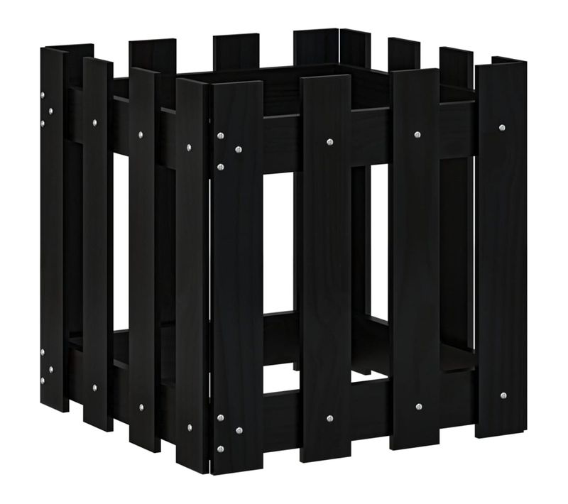 Jardinière - Pot De Fleurs Avec Design De Clôture Noir 40x40x40 Cm Pin Massif
