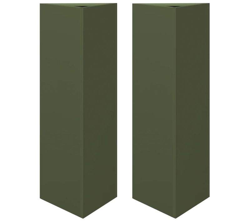 Lot De 2 Jardinières - Pots De Fleurs - Bac à Fleurs Vert Olive Triangulaire 30x26x75 Cm Acier